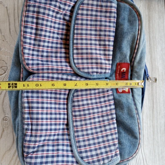 Vintage H.W. Carter & Sons Diaper Bag Denim Plaid Pockets - Picture 4 of 14